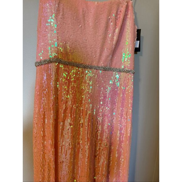 Ieena Mac Duggal Size 12 Strapless Sequin Formal Gown Coral Pink Sparkle NWT - Picture 8 of 16